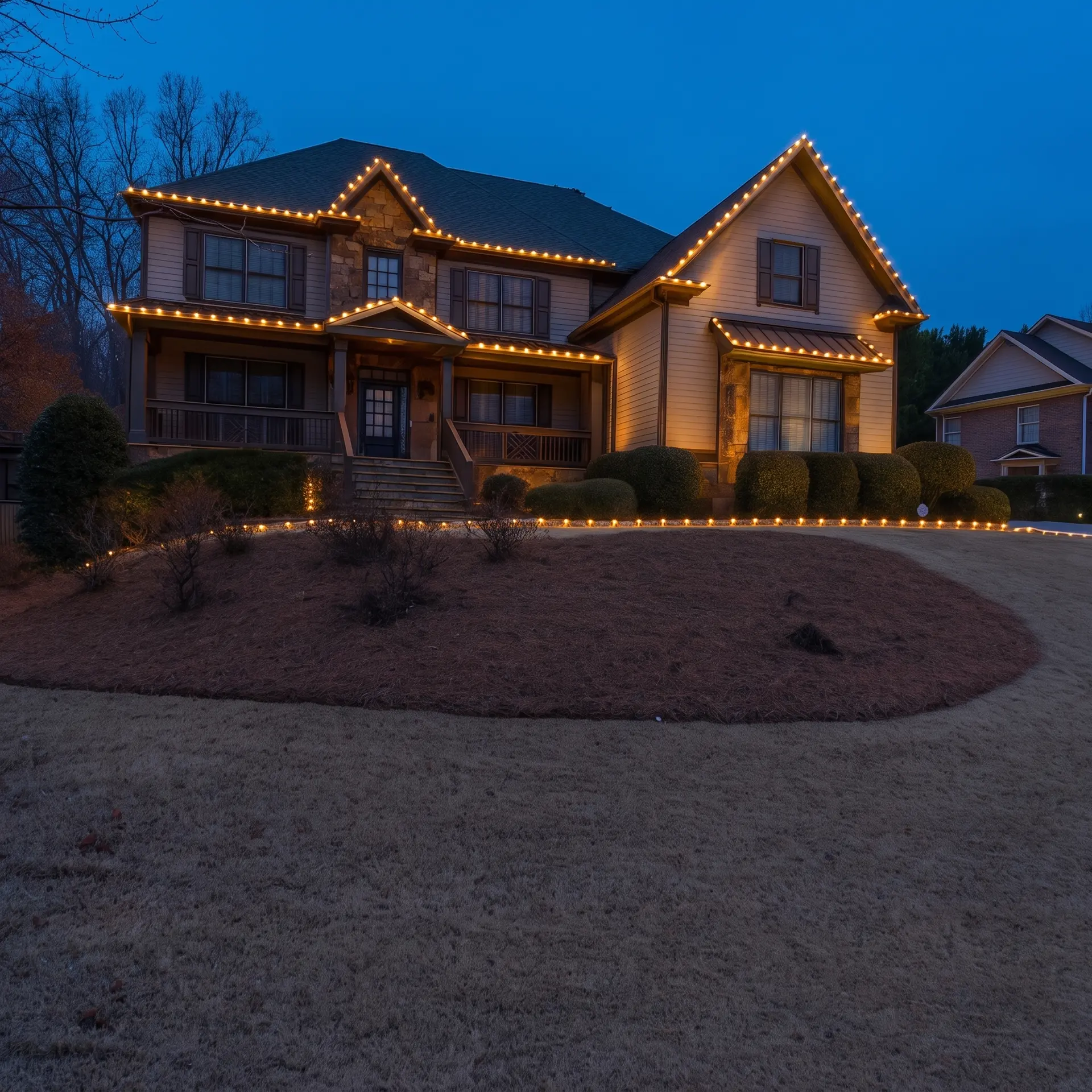 Digital preview render of a home's Christmas light design by Be The Light GA